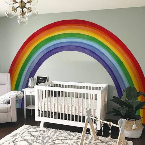 Fabric Large Rainbow Wall Decals Peel and Stick, Precut Original Hand Drawn Colorful Vigor Watercolor Full Rainbow Wall Sticker Decor for Kids Bedroom Living Room Playroom, 75" X 43.3"