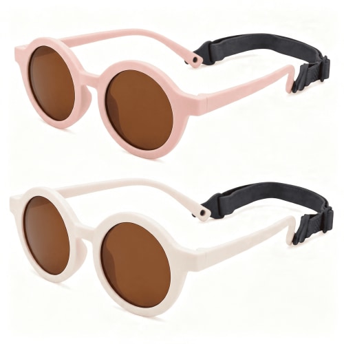 HBMYN Baby Polarized Round Sunglasses Flexible Rubber Shades with Strap for Toddler Newborn Infant Ages 0-24 Months Baby Sunglasses 12-24 Months
