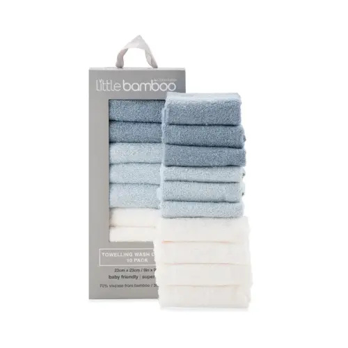 Little Bamboo Towelling Washers 10 Pack Retro Blue | Baby Bunting AU