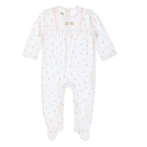 Hand-Embroidered Cherry Baby Footie: Pima Cotton Onesie