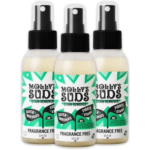 Molly's Suds Stain Remover Spray | Gentle Yet Powerful, Great for Baby & Pet Stains | Clean, Simple Ingredients (Fragrance Free) (3 Fl Oz (Pack of 3))