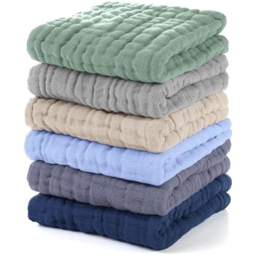 Unnivoll Muslin Burp Cloths Baby 12''X12'',Baby Washcloths 6 Pack, 100% Cotton Baby Wash Cloths Absorbent and Soft for Newborn Infants Kids Boys Girls Multicolor