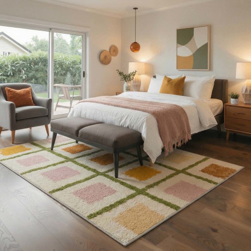 Ivera Washable Morden Geometry Plaid Beige Rug
