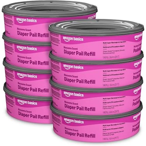 Amazon Basics Blossoms Scented Diaper Pail Refills for Diaper Genie Pails, 2160 Count (8 Packs of 270 Count) (Previously Mama Bear)
