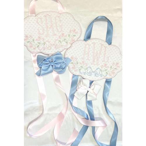 Personalized Embroidered Monogram Bow Holder | Heirloom Nursery Bow Organizer