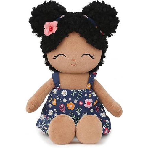 Soft Baby Doll Toys (16'') Baby Rag Doll for Girls Birthday Gift Christmas Plush Toys Gift for Toddler Kids (Black)