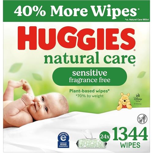 Huggies Natural Care Sensitive Baby Wipes, Unscented, Hypoallergenic, 99% Purified Water, 24 Soft Packs of 56 (1344 Wipes Total)