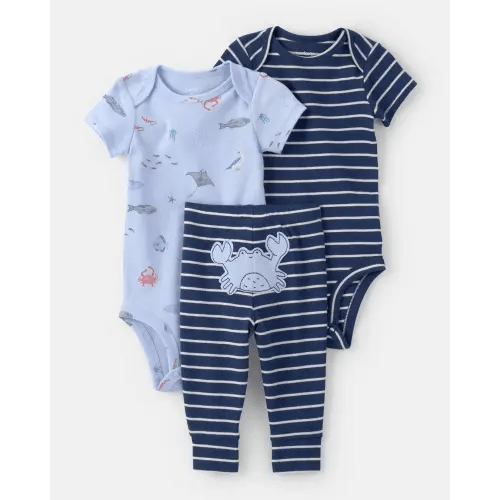 Baby Boy 3-Piece Sea Animal Bodysuits & Pant Set - Blue | Carter's