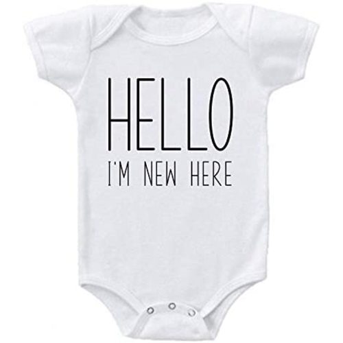Ink Trendz Hello I'm New Here Baby Onesie Cute Baby Announcement One-piece Bodysuit Romper | Pregnancy Announcement |
