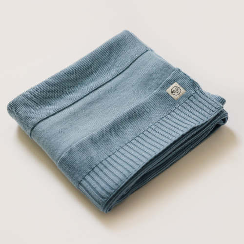 Knitted Baby Blanket, 100% Merino Wool, 31.5" x 40", Lullaby Blue Default Title