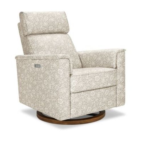 Morris & Co. x Namesake Willa Plus Power Glider Recliner with Power Headrest - Mallow in Ash Performance Eco-Weave with Dark Wood Base