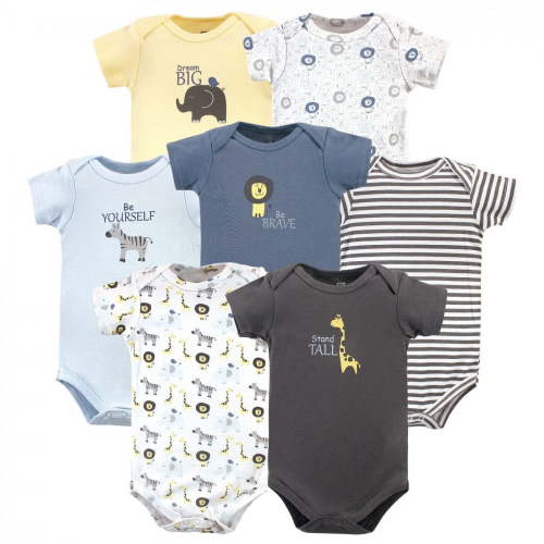 Hudson Baby Infant Boy Cotton Bodysuits 7pk, Safari, 3-6 Months