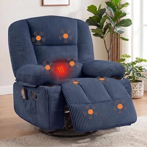 Garvee Oversized Recliner Chair,Extra Wide 360° Swivel Rocker Massage Heat