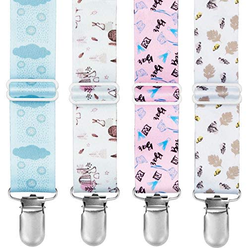 Pacifier Clip (4 Pack) - COZILIFE Premium Quality Pacifier Holder with Length Adjustable Belt, Universal Fit for Baby Pacifiers, Stylish Printing Suits for Boys and Girls, Kraft Box Package.