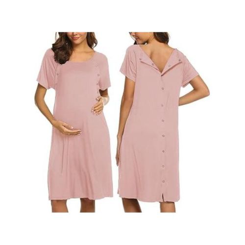 Ekouaer Women’s Nursing/Delivery/Labor/Hospital Nightdress Short Sleeve Maternity Nightgown with Button