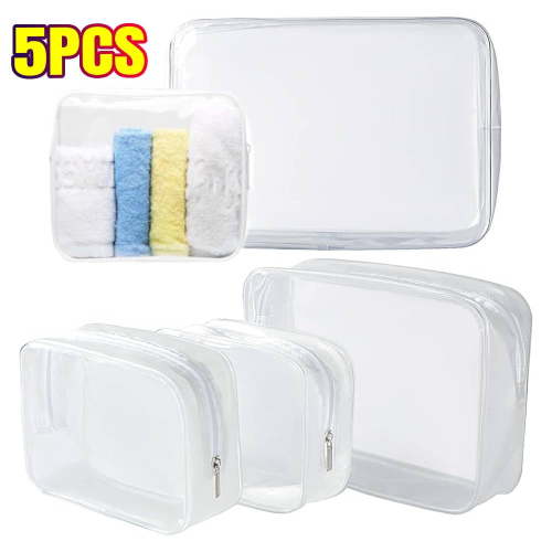 Clear Toiletry Bags, 5 PACK TSA Approved - Plastic Zippered Cosmetic Pouches, Travel Makeup Organizer for Vacation & Bathroom