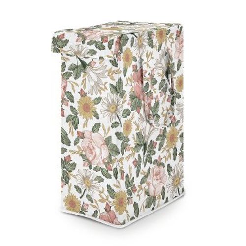 Sweet Jojo Designs Girl Foldable Laundry Hamper with Handles Vintage Floral Pink Green and Yellow