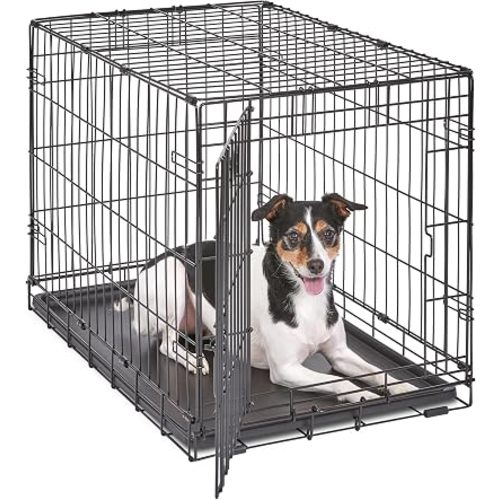 MidWest Homes for Pets 30-Inch iCrate for Medium Breeds, 21-40 lbs, Single Door Folding Dog Crate with Divider Panel, Leak-Proof Tray & Secure Latch, Portable, Durable & Easy to Assemble