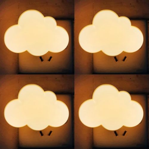 AUSAYE 4Pack LED Sensor Night Lights Plug Into Wall Lamp Cloud Night Light Cute Night Light for Adults Kids Bedroom,Bathroom,Toilet, Stairs, Kitchen,Hallway Corridor Yellow Base