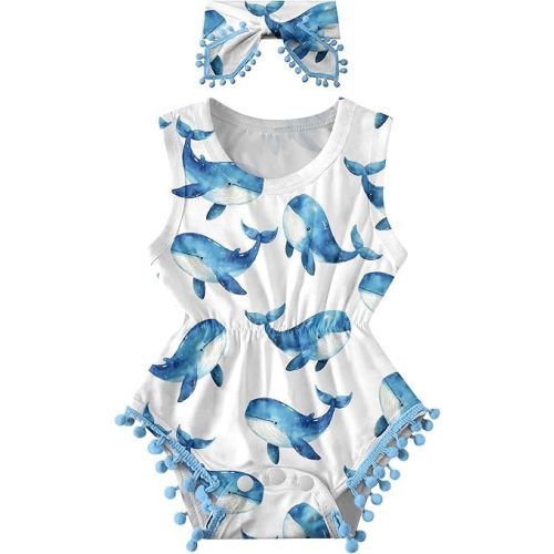 UNICOMIDEA Baby Girls Outfit Newborn Romper Jumpsuits Sleeveless One-Piece Clothes 0-24 Months Bodysuit with Headband