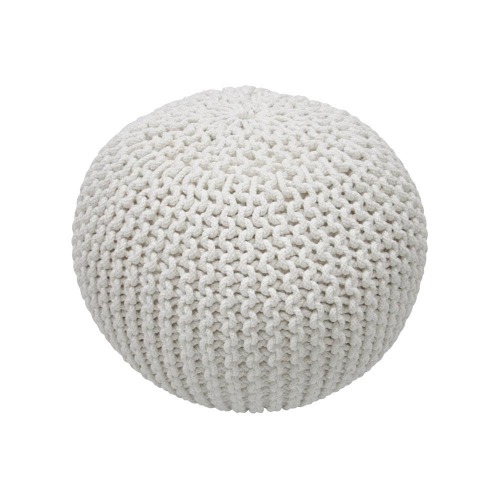 Ling Knit Filled Ottoman White Round Pouf