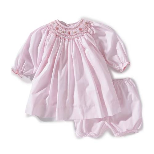 Petit Ami Baby Girls Long Sleeve Heart Smocking & Blooming Dress Set
