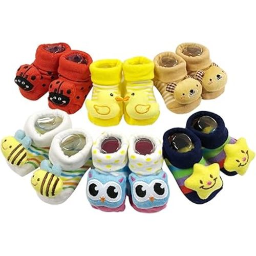 Bowbear Adorable Baby 6 Pair Non-Skid Bootie Socks