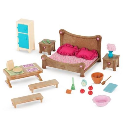 Li'l Woodzeez Miniature Furniture Playset 26pc - Master Bedroom & Dining Set: Doll Furnishings, Play Food, Bed