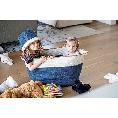 Little Hippo Basket Cotton Rope Basket 22"x22"x14" - Dark Blue