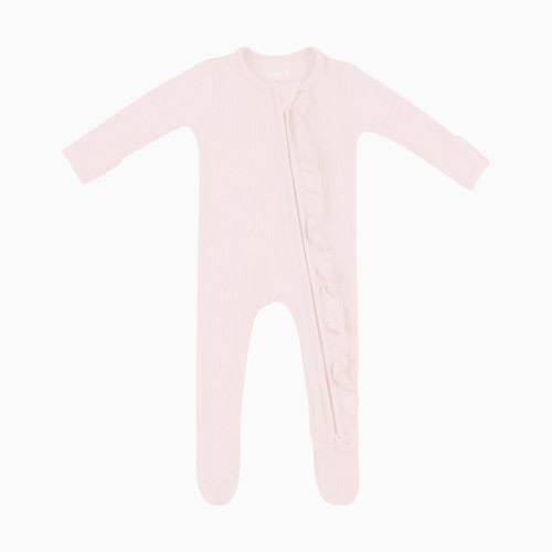 Ribbed Ruffle Zipper Footie - Blush