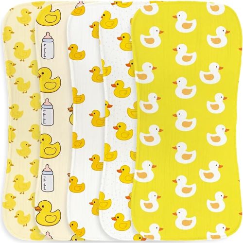 5pcs Yellow Duck Burp Cloths for Baby Boys Girls Parent,100% Cotton Cute Duckies Theme Design Burp Rags,Muslin Burping Cloths Absorbent Spit-Up Cloths for Infant Newborns