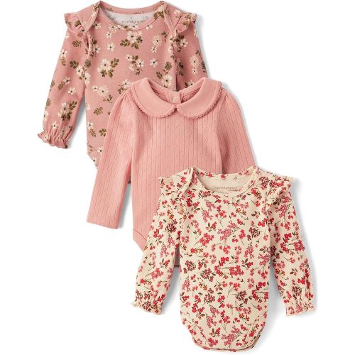 Gymboree,Unisex Kids,and Newborn Long Sleeve Body Suit,Pink Floral/Pink/Cream Floral 3-Pack,0 Months