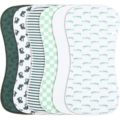 2-in-1 Burp Cloths and Baby B.ibs - 6 Pack Large Super Absorbent Soft Cotton Burping Cloths for Spit Up, 3 Layers Thick Baby Burp Rags for Girls & Boys