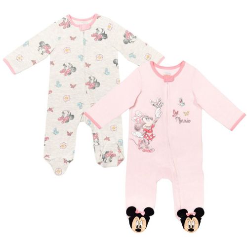 Mickey Mouse & Friends Minnie Mouse Newborn Baby Girls 2 Pack Zip Up Sleep N' Play Coveralls Pink/White 3-6 Months