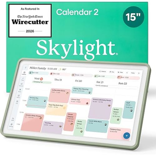 Skylight Calendar 2 - 15-inch Full HD Touchscreen Digital Calendar, Featured on Wirecutter - Wall Planner & Interactive Chore Chart, Smart Family Organizer, 16GB Storage, Wi-Fi, Wall Mount Included - Classic, Sage