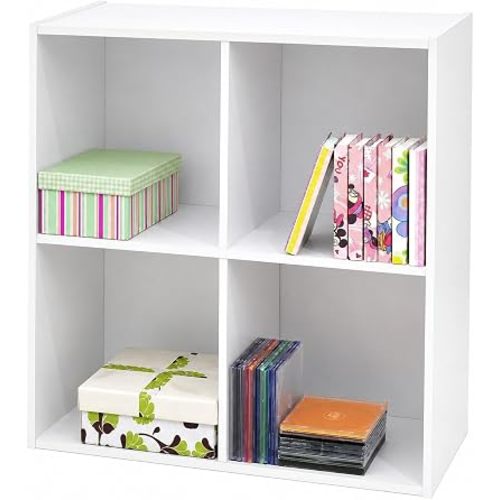 Kings Brand Furniture White Wood 4 Cube Organizer Storage Bookcase