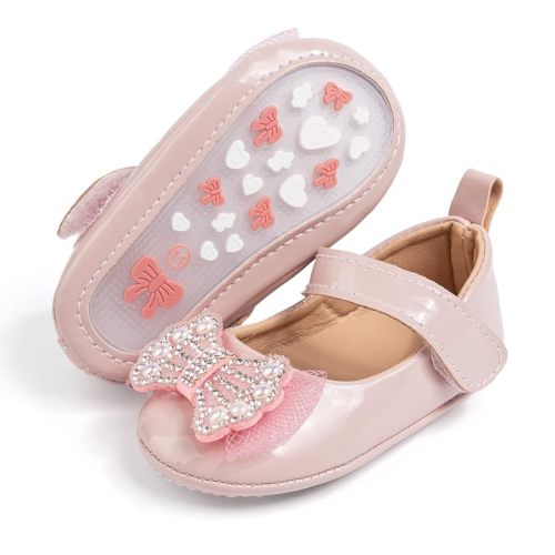 Meckior Infant Baby Girls Soft Sole Bowknot Princess Wedding Dress Mary Jane Flats Prewalker Newborn Light Baby Sneaker Shoes
