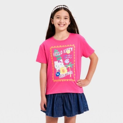 Girls' Hello Kitty Short Sleeve Graphic Jersey T-Shirt - Fuchsia S
