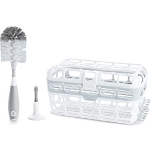 Munchkin® Baby Bottle & Small Parts Cleaning Set, Includes High Capacity Dishwasher Basket & Bristle Bottle Brush, Grey
