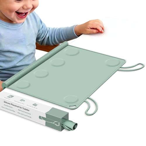 Silicone Placemat for Toddler Eating: Wipe Clean & Roll Up in The Diaper Bag - Table Mat for Restaurant/Travel/On-The-Go
