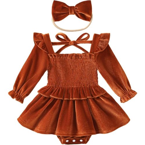Baby Girl Velvet Romper Dress Newborn Infant Long Sleeve Clothes