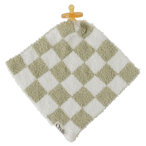 Orelle Checkered Baby Lovey | Pacifier Holder | Ultra-Soft & Cozy Loveys for Babies | Newborn Gift & Registry Must-Have | 9x9” | Sage Green