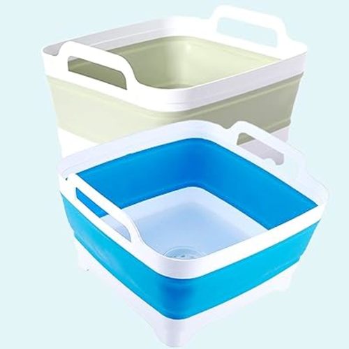 Collapsible Dish Pans 2 Pack Portable Washing Basin Dish Pan with Handle Foldable Strainer Wash and Drain Dish Tub Drainer Over Sink Foldable Dishpan for RV Trailers Camping Dish Washing Tub