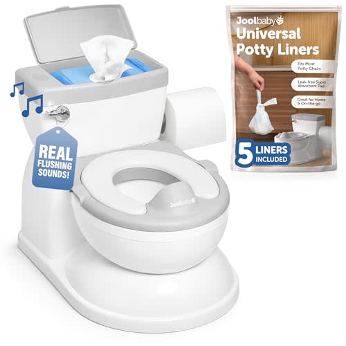 Jool Baby Real Feel 2-in-1 Potty with Wipes Storage, Flushing Sounds & Disposable Liners - Realistic Toilet - Easy to Clean & Assemble (Gray)