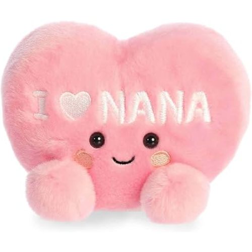 Aurora Adorable Palm Pals I Love Nana Heart Stuffed Animal - Fun Collectible Plush For Grandmothers - A Gift of Affection to Express Love - Pink 5 Inches
