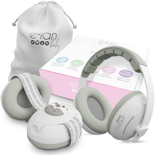 2-in-1 Baby Ear Muffs Noise Protection - Baby Headphones for Noise & Plane Travel - 2 Headbands - Toddler Ear Protection for Infant & Toddler Travel Essential, Age 1-36 Months