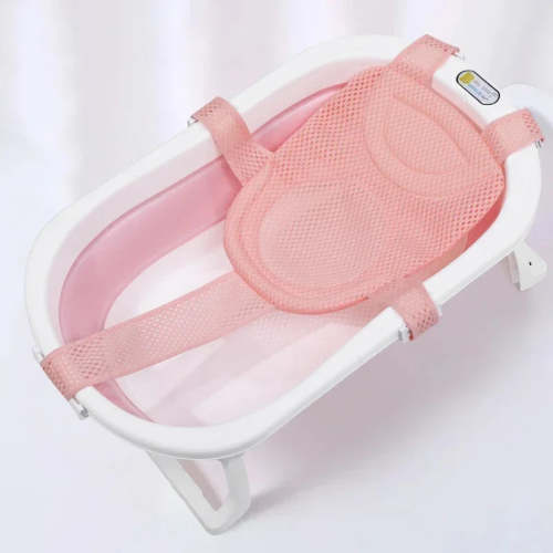 Premium Baby Bath Support Net | Adjustable Cross-Shaped Newborn Bath Cushion | Anti-Slip Mesh Cradle Seat for Infant Bathtubs – 4 Colors Available (Pink, Green, Blue, White Star)