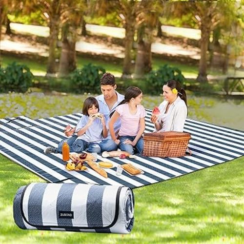 ZUBOND Picnic Blanket 80''x100'', Waterproof Sandproof Beach Outdoor Camping Mat Extra Large Foldable Gingham Big Travel Essential Accessories Gift Park Patio Lawn Garden Grass Ground Music Festival