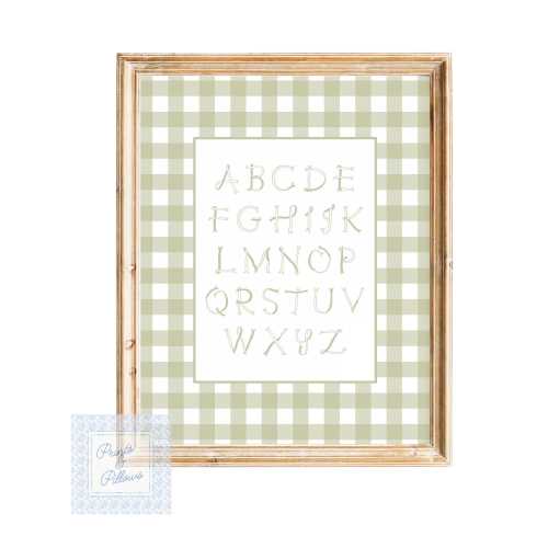 Alphabet Sage Green Poster For Nursery, Green Gingham Decor, Alphabet Wall Art, Baby Boy Nursery, Vintage Style Nursery, ABC Wall Prints