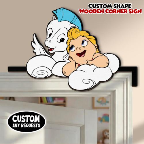 Disney Hercules and Pegasus Wood Door Corner Sign, Cute Hercules Pegasus Door Decor, Disney Home Decor, Disney Kids Room Decoration